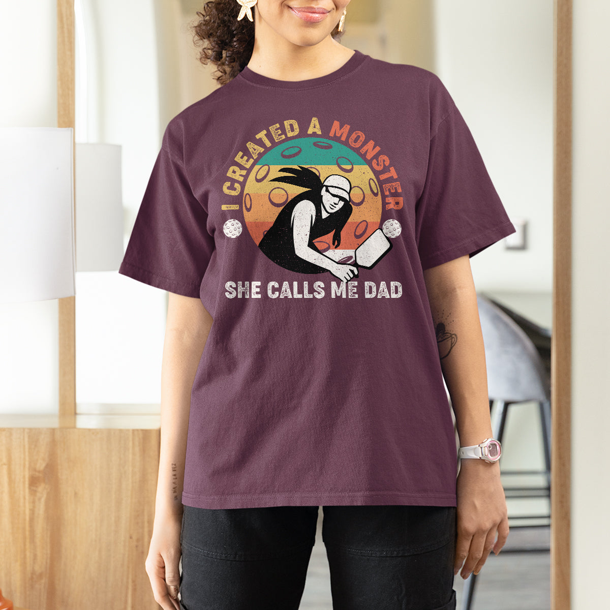 Pickleball Dad T Shirt For Women I Created A Monster She Call Me Dad Pickleball Lover For Father's Day Gifts, Pickleball - Wonder Print Shop