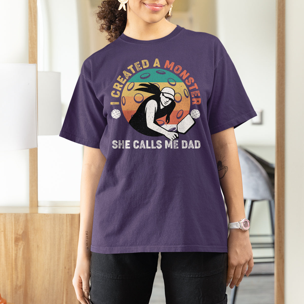 Pickleball Dad T Shirt For Women I Created A Monster She Call Me Dad Pickleball Lover For Father's Day Gifts, Pickleball - Wonder Print Shop