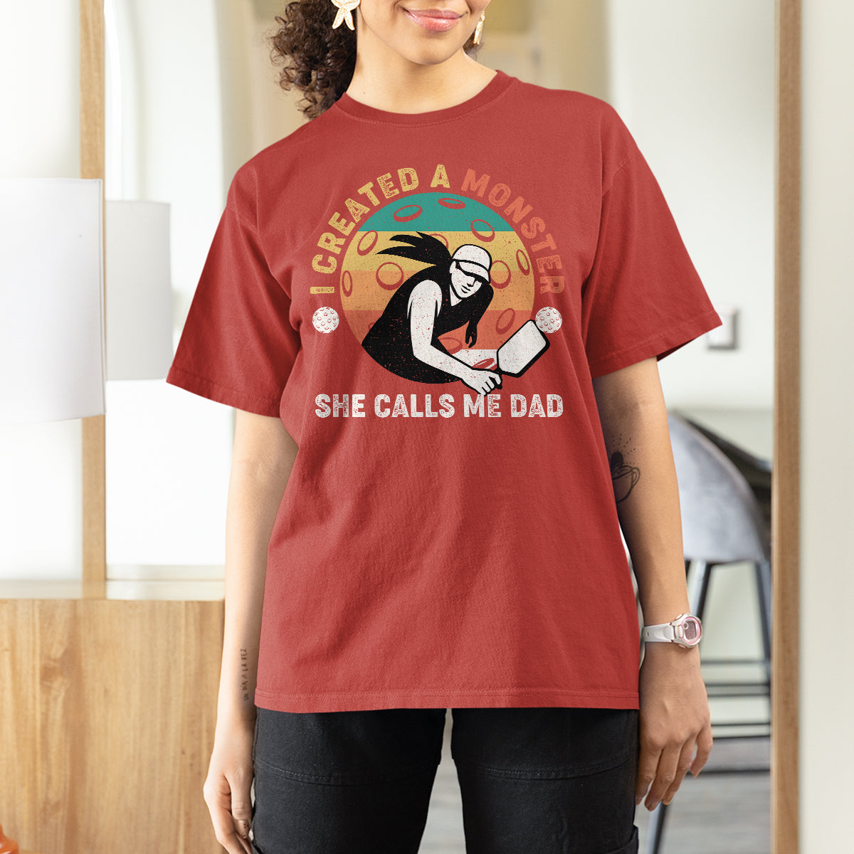 Pickleball Dad T Shirt For Women I Created A Monster She Call Me Dad Pickleball Lover For Father's Day Gifts, Pickleball - Wonder Print Shop