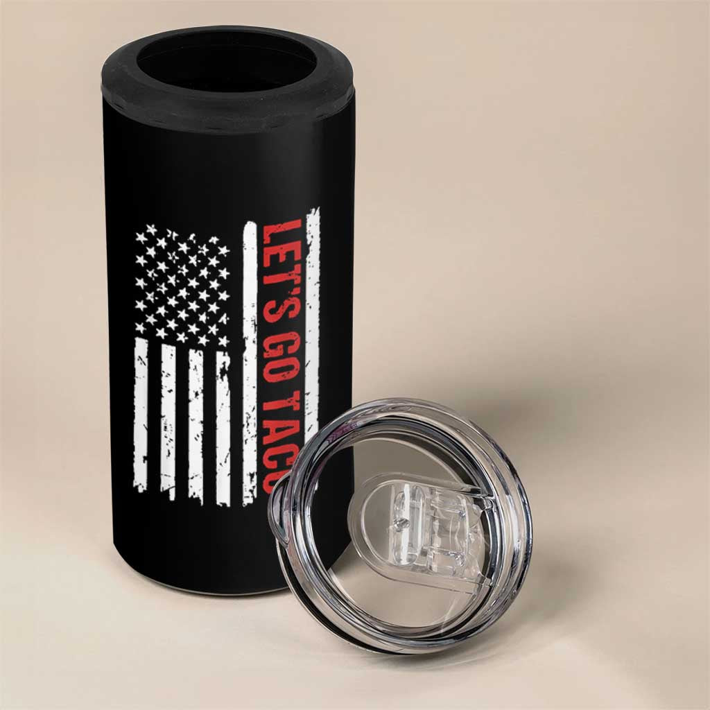 Funny Let's Go Taco 4 in 1 Can Cooler Tumbler Stars and Stripes Political Satire