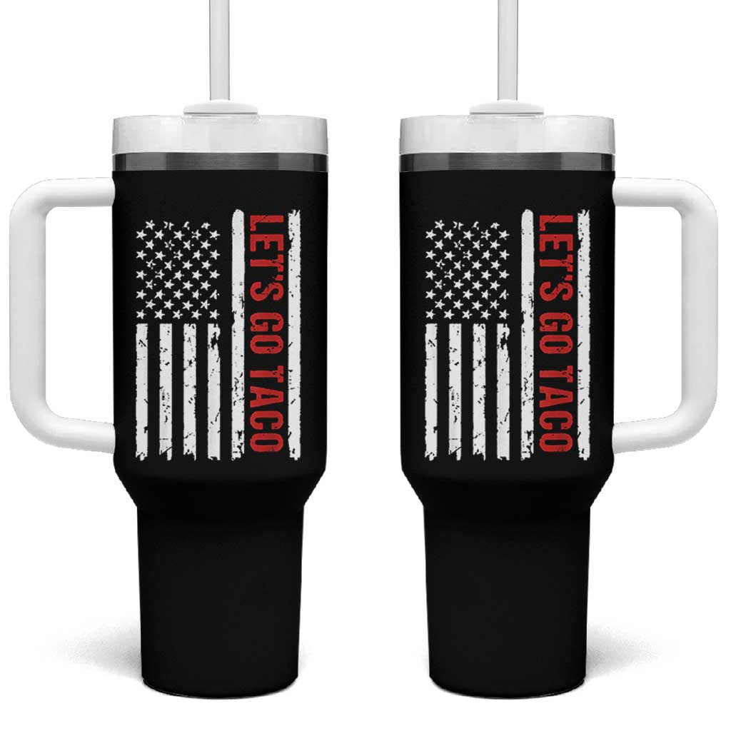Funny Let's Go Taco Tumbler With Handle Stars and Stripes Political Satire
