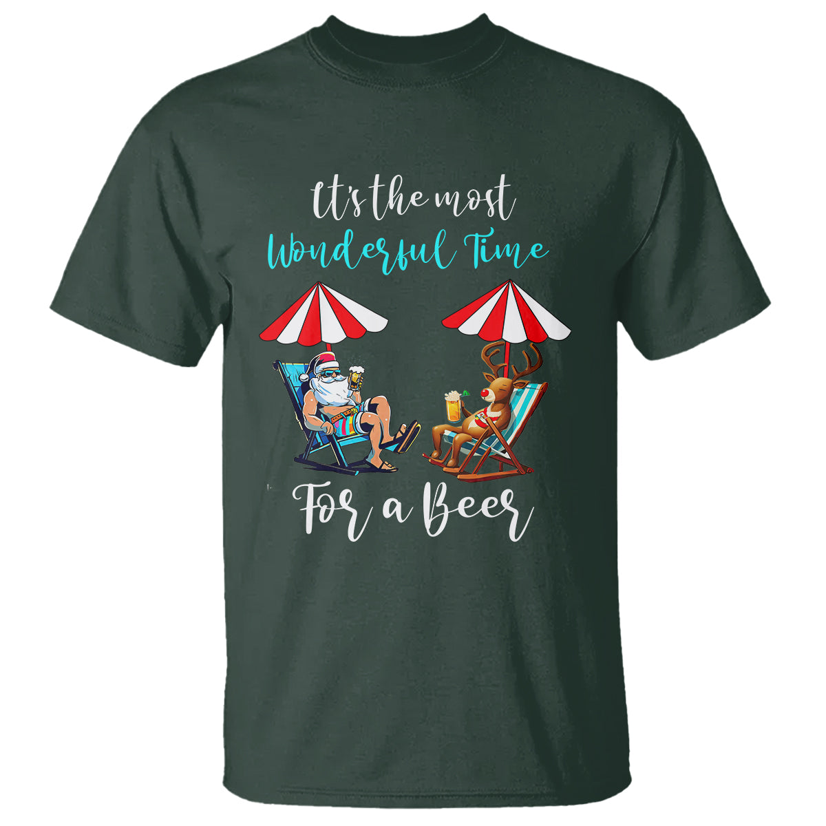 Funny Christmas in July Drinking T Shirt It's The Most Wonderful Time For A Beer - Wonder Print Shop