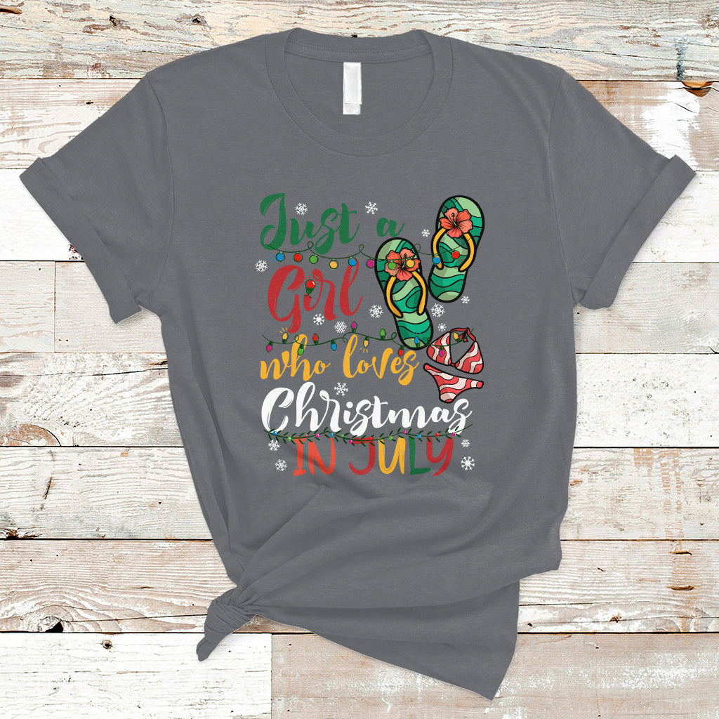Christmas in July T Shirt A Girl Who Loves Christmas In July Summer Beach Flip Flops - Wonder Print Shop