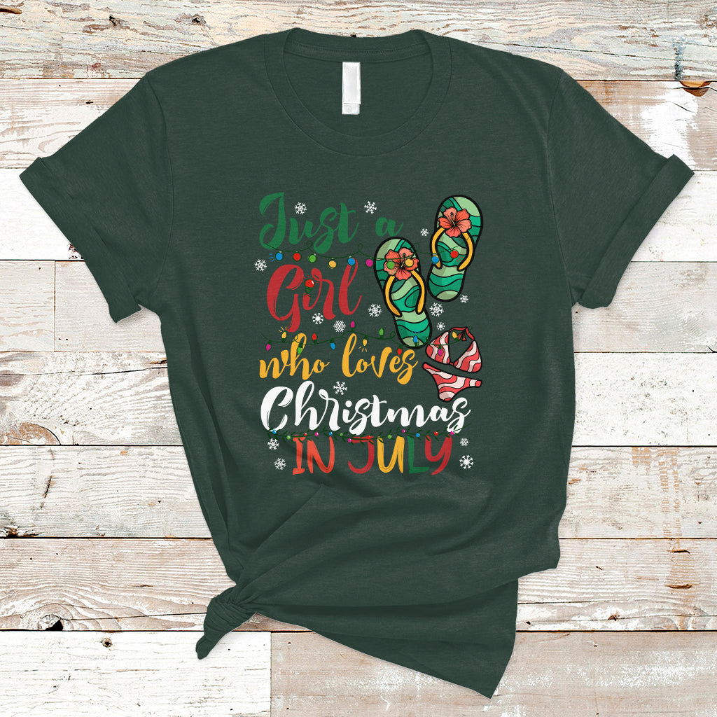 Christmas in July T Shirt A Girl Who Loves Christmas In July Summer Beach Flip Flops - Wonder Print Shop