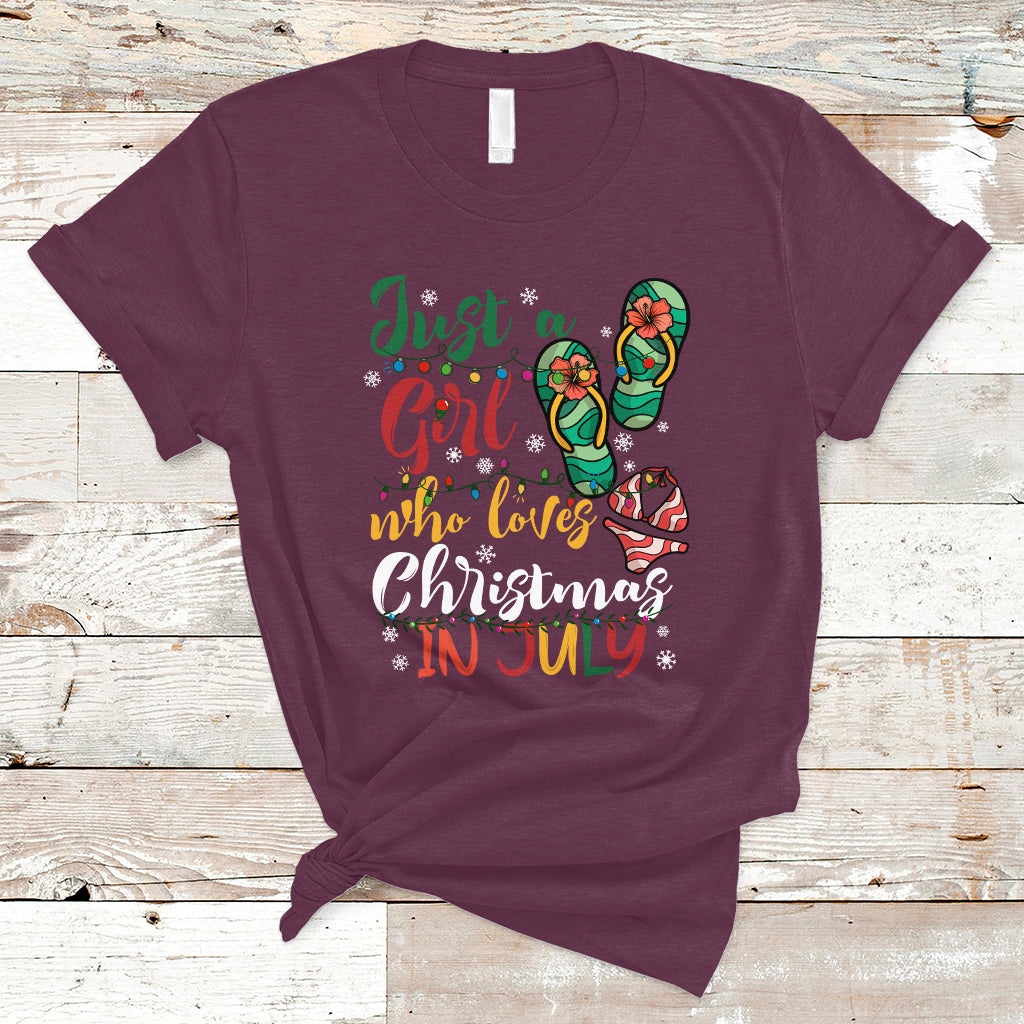 Christmas in July T Shirt A Girl Who Loves Christmas In July Summer Beach Flip Flops - Wonder Print Shop