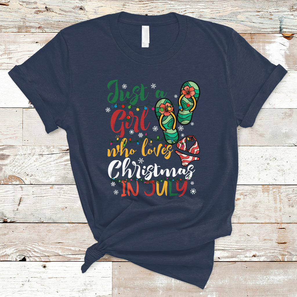 Christmas in July T Shirt A Girl Who Loves Christmas In July Summer Beach Flip Flops - Wonder Print Shop