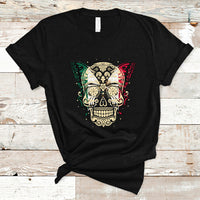 Mexican Sugar Skull T Shirt Mexico Flag Butterfly Latino Hispanic Heritage - Wonder Print Shop