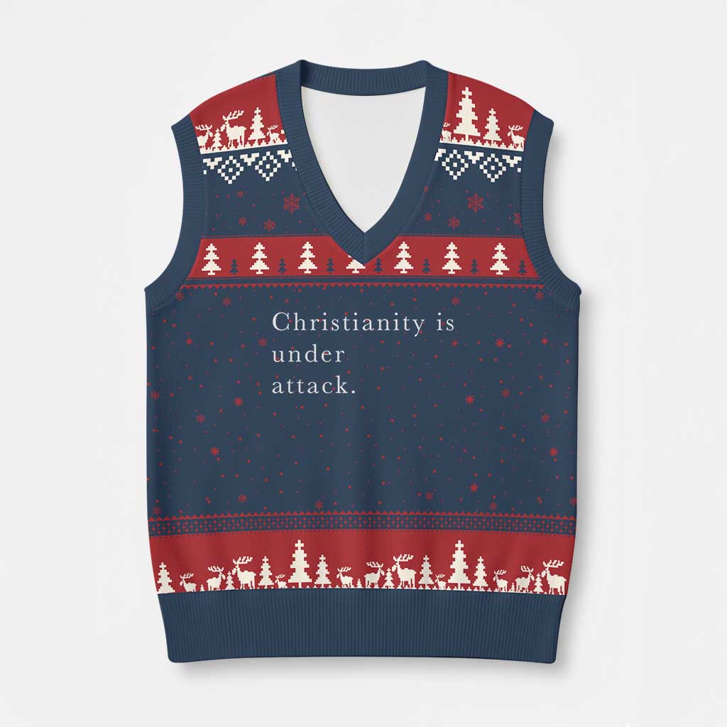 Christianity Is Under Attack V-Neck Knit Sweater Vest Pray for Grand Blanc Michigan Faith Support - Wonder Print Shop