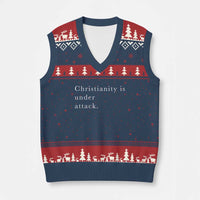 Christianity Is Under Attack V-Neck Knit Sweater Vest Pray for Grand Blanc Michigan Faith Support - Wonder Print Shop