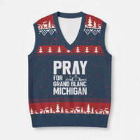 Pray for Grand Blanc Michigan V-Neck Knit Sweater Vest Faith and Community Support - Wonder Print Shop