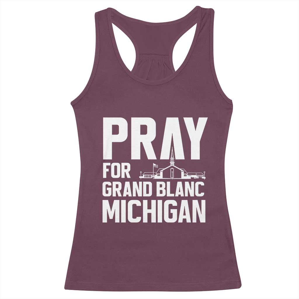 Pray for Grand Blanc Michigan Racerback Tank Top Faith and Community Support - Wonder Print Shop