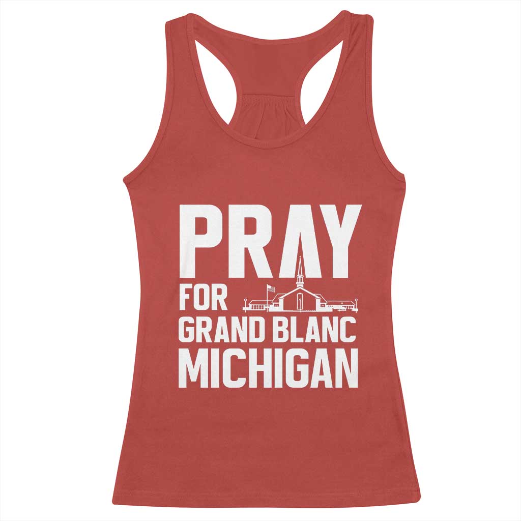 Pray for Grand Blanc Michigan Racerback Tank Top Faith and Community Support - Wonder Print Shop