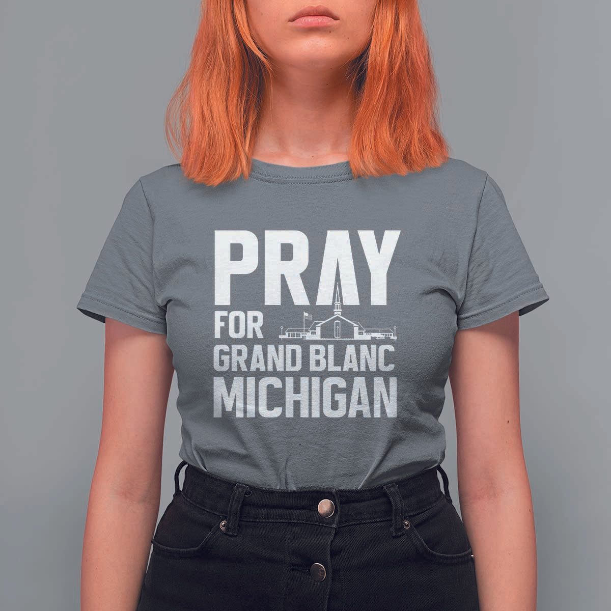 Pray for Grand Blanc Michigan T Shirt For Women Faith and Community Support - Wonder Print Shop