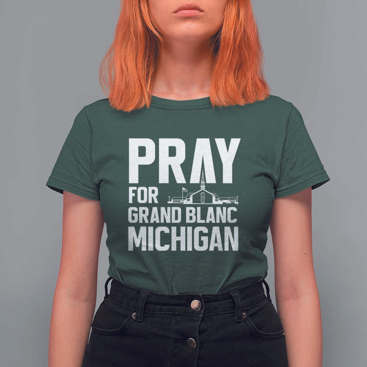 Pray for Grand Blanc Michigan T Shirt For Women Faith and Community Support - Wonder Print Shop