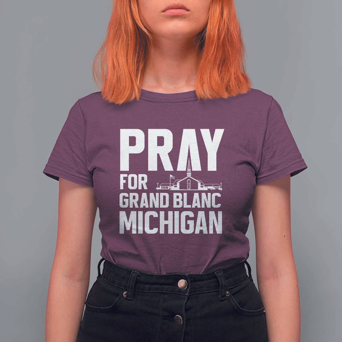 Pray for Grand Blanc Michigan T Shirt For Women Faith and Community Support - Wonder Print Shop