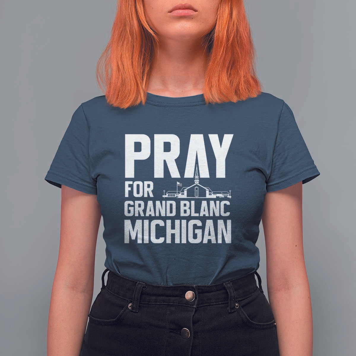 Pray for Grand Blanc Michigan T Shirt For Women Faith and Community Support - Wonder Print Shop