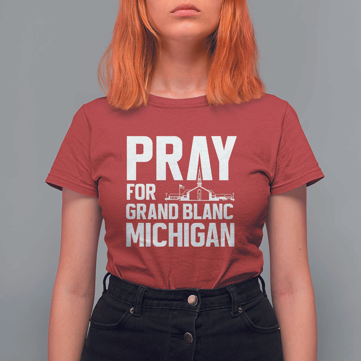 Pray for Grand Blanc Michigan T Shirt For Women Faith and Community Support - Wonder Print Shop