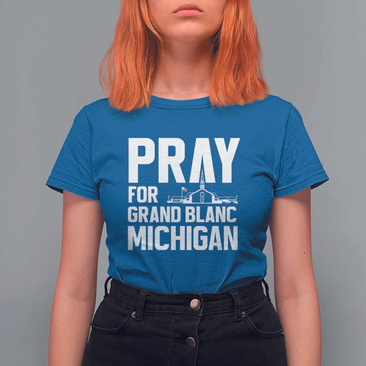 Pray for Grand Blanc Michigan T Shirt For Women Faith and Community Support - Wonder Print Shop