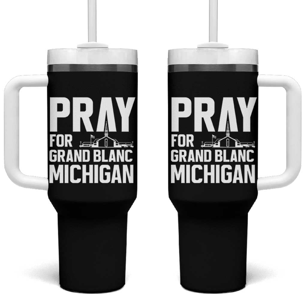 Pray for Grand Blanc Michigan Tumbler With Handle Faith and Community Support - Wonder Print Shop