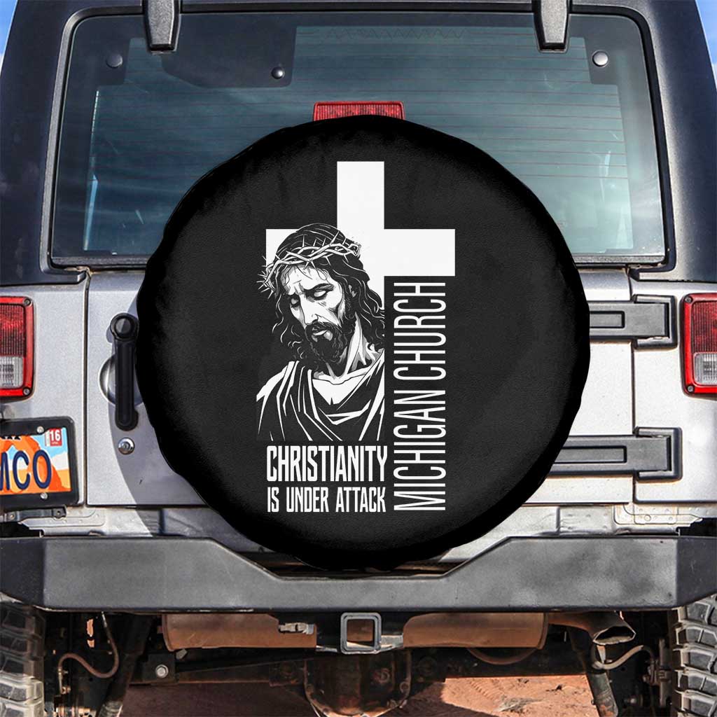 Christianity Is Under Attack Spare Tire Cover Jesus Stand for Faith Michigan Church - Wonder Print Shop