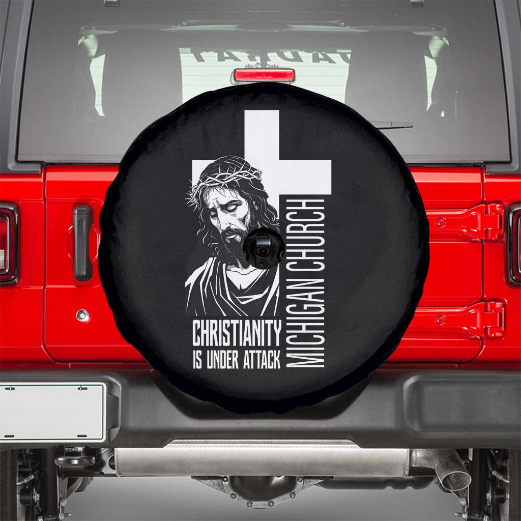 Christianity Is Under Attack Spare Tire Cover Jesus Stand for Faith Michigan Church - Wonder Print Shop