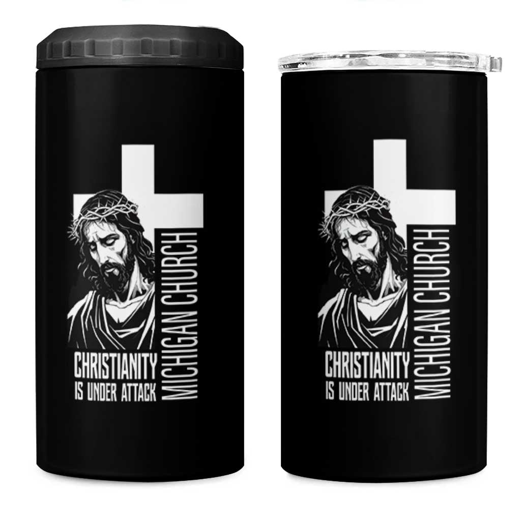 Christianity Is Under Attack 4 in 1 Can Cooler Tumbler Jesus Stand for Faith Michigan Church - Wonder Print Shop
