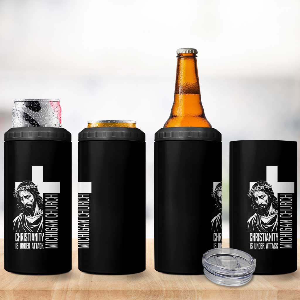 Christianity Is Under Attack 4 in 1 Can Cooler Tumbler Jesus Stand for Faith Michigan Church - Wonder Print Shop