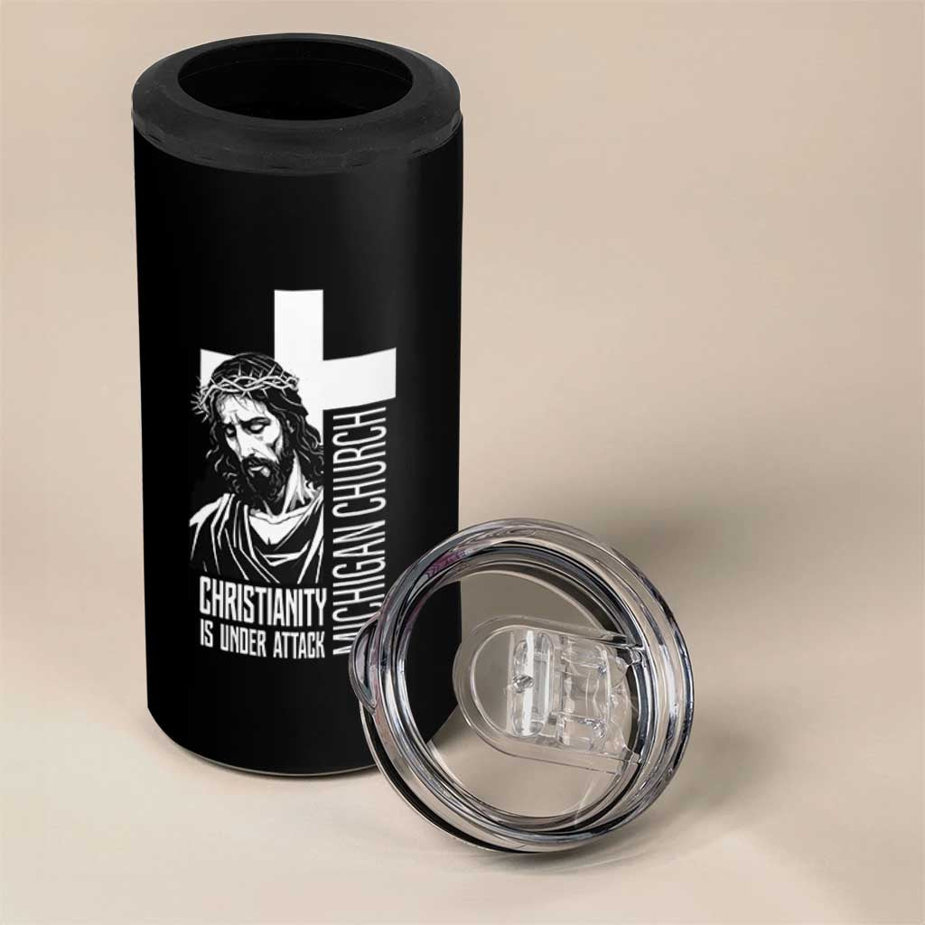 Christianity Is Under Attack 4 in 1 Can Cooler Tumbler Jesus Stand for Faith Michigan Church - Wonder Print Shop