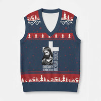 Christianity Is Under Attack V-Neck Knit Sweater Vest Jesus Stand for Faith Michigan Church - Wonder Print Shop