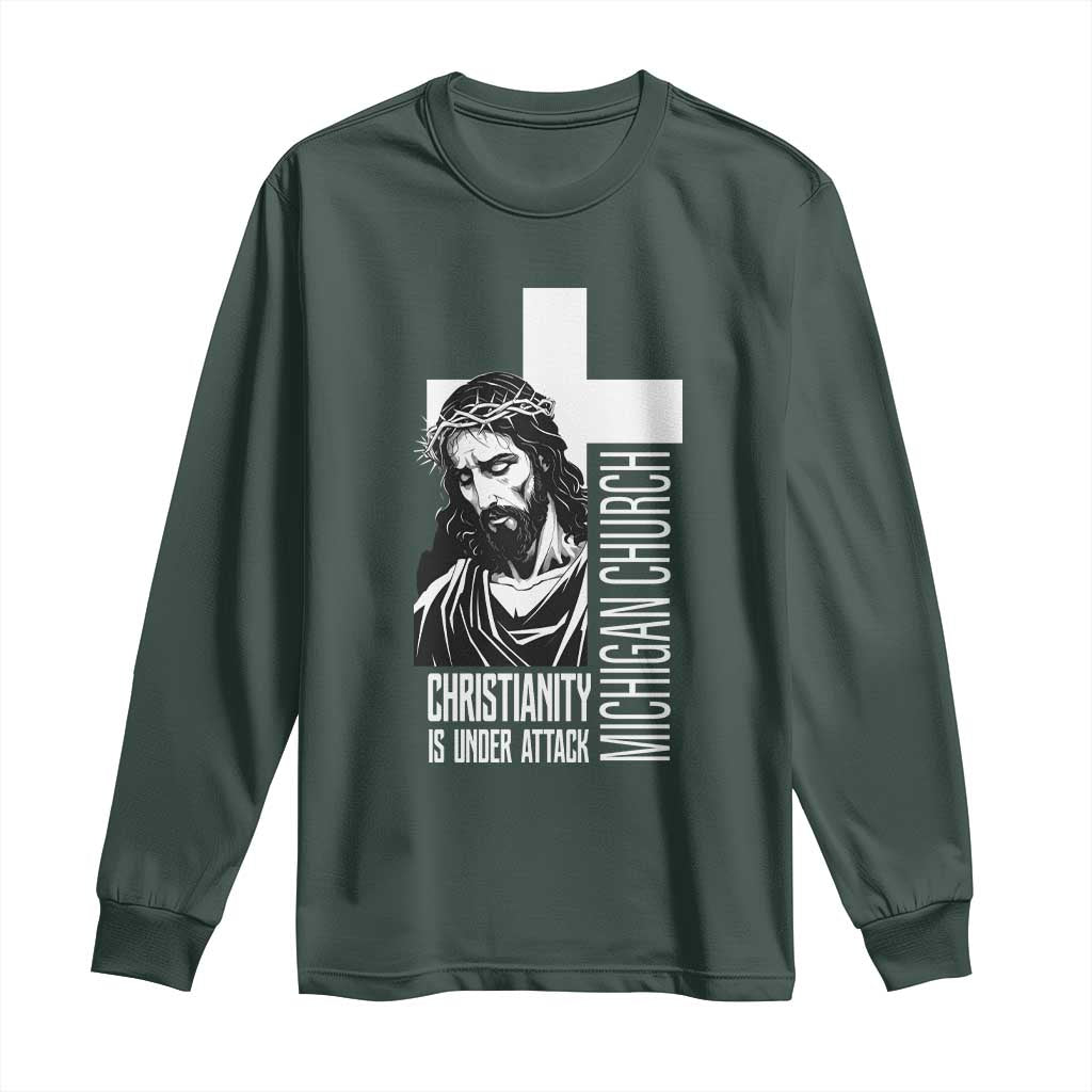 Christianity Is Under Attack Long Sleeve Shirt Jesus Stand for Faith Michigan Church - Wonder Print Shop