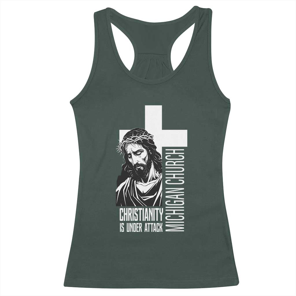 Christianity Is Under Attack Racerback Tank Top Jesus Stand for Faith Michigan Church - Wonder Print Shop
