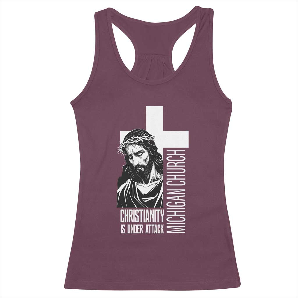 Christianity Is Under Attack Racerback Tank Top Jesus Stand for Faith Michigan Church - Wonder Print Shop