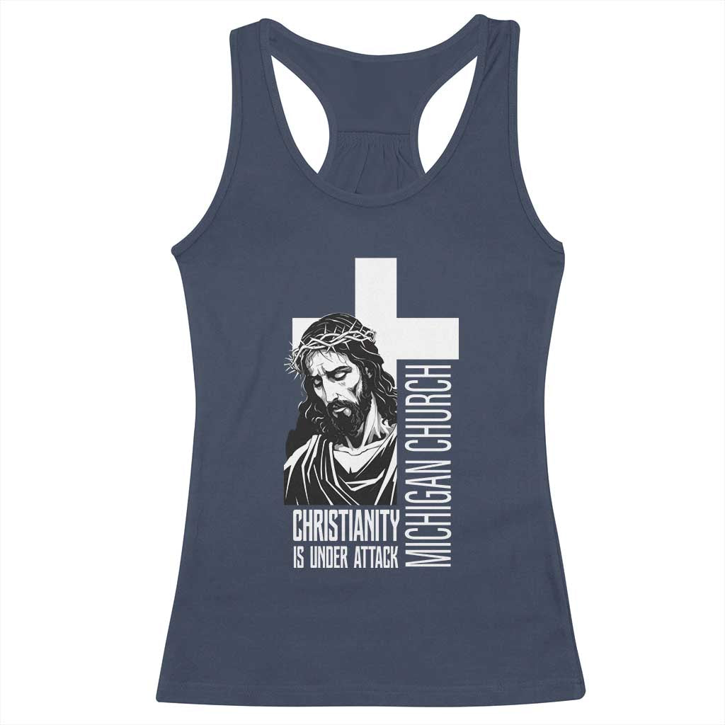 Christianity Is Under Attack Racerback Tank Top Jesus Stand for Faith Michigan Church - Wonder Print Shop