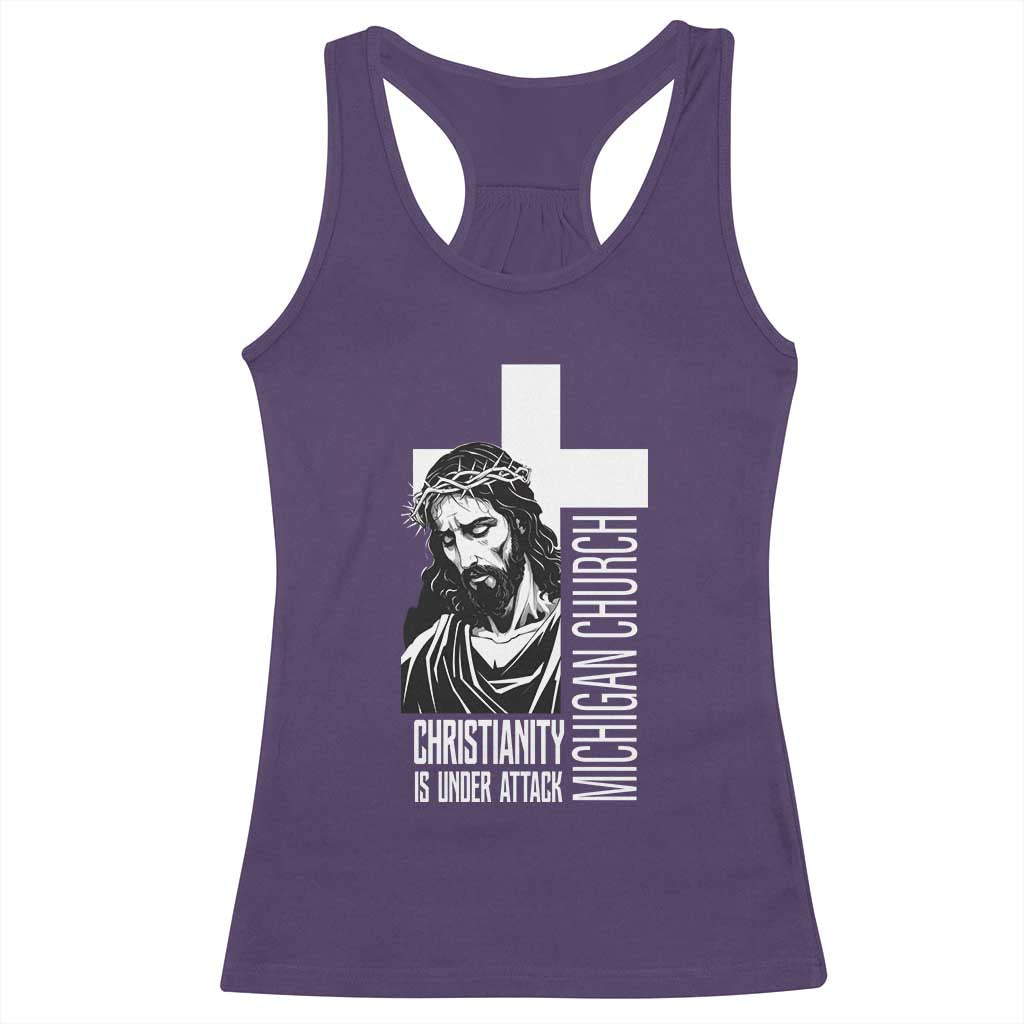 Christianity Is Under Attack Racerback Tank Top Jesus Stand for Faith Michigan Church - Wonder Print Shop