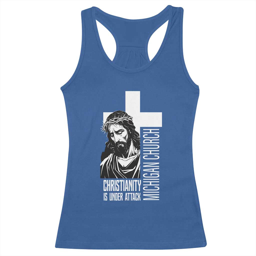 Christianity Is Under Attack Racerback Tank Top Jesus Stand for Faith Michigan Church - Wonder Print Shop