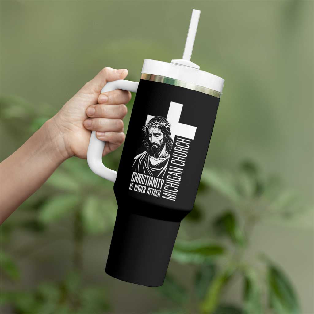 Christianity Is Under Attack Tumbler With Handle Jesus Stand for Faith Michigan Church - Wonder Print Shop
