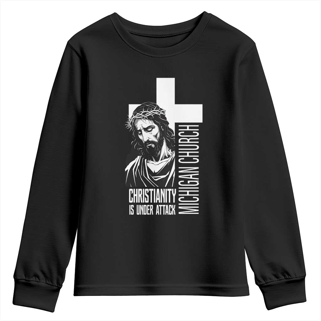 Christianity Is Under Attack Youth Sweatshirt Jesus Stand for Faith Michigan Church - Wonder Print Shop