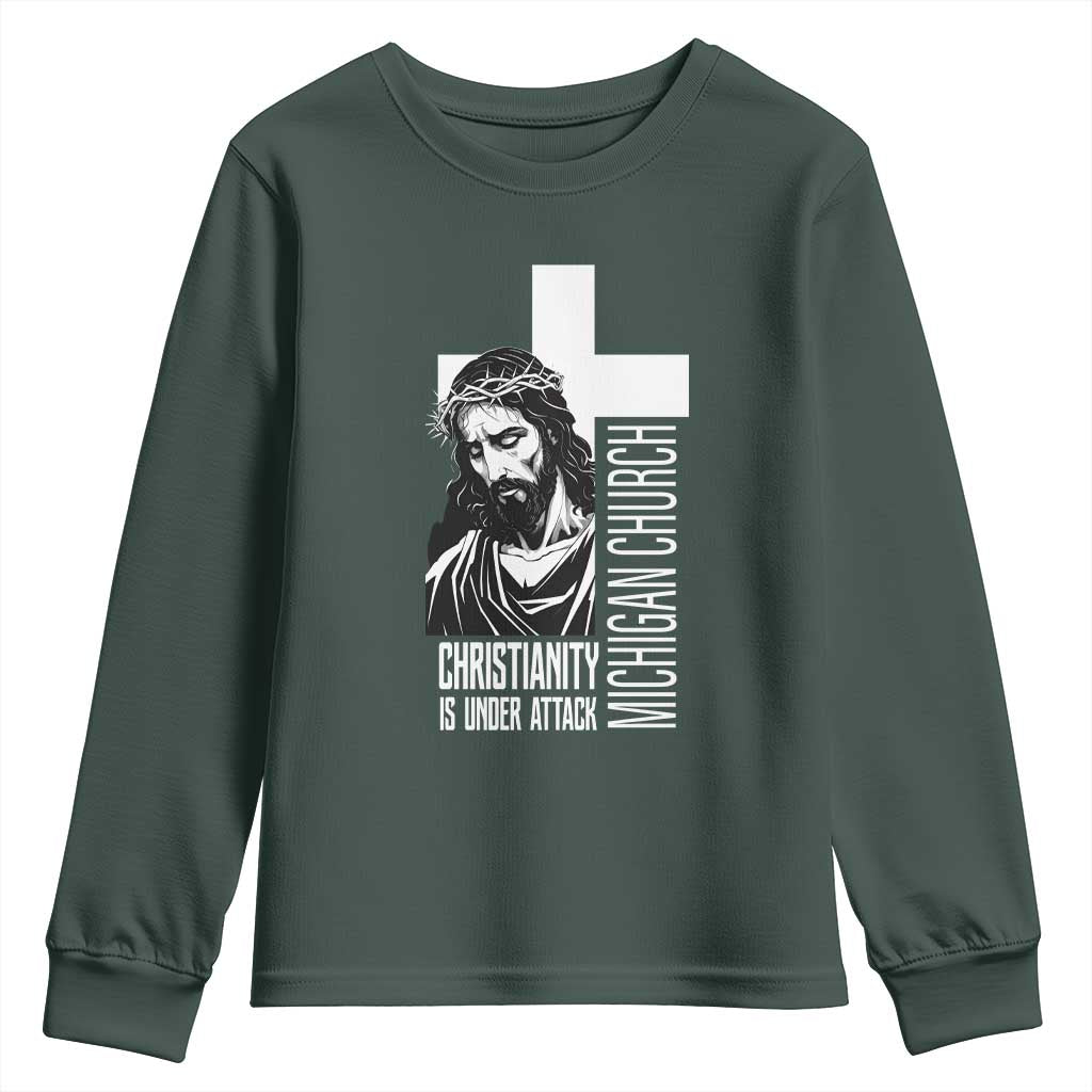Christianity Is Under Attack Youth Sweatshirt Jesus Stand for Faith Michigan Church - Wonder Print Shop