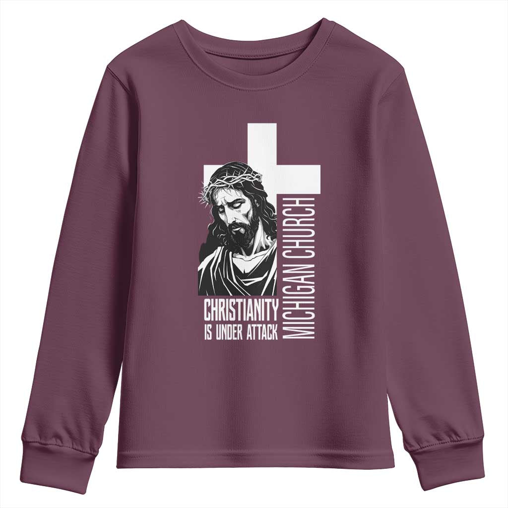 Christianity Is Under Attack Youth Sweatshirt Jesus Stand for Faith Michigan Church - Wonder Print Shop