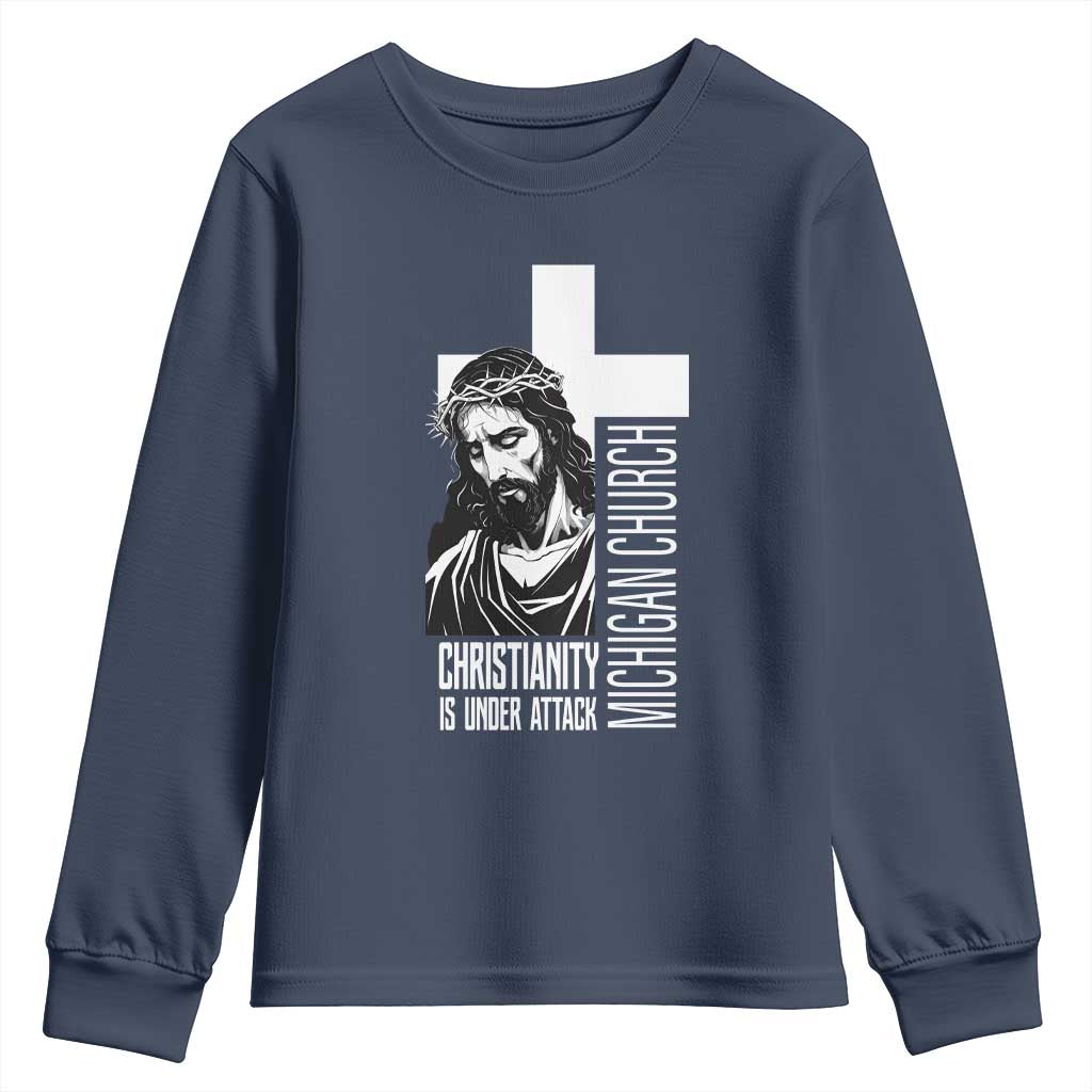 Christianity Is Under Attack Youth Sweatshirt Jesus Stand for Faith Michigan Church - Wonder Print Shop