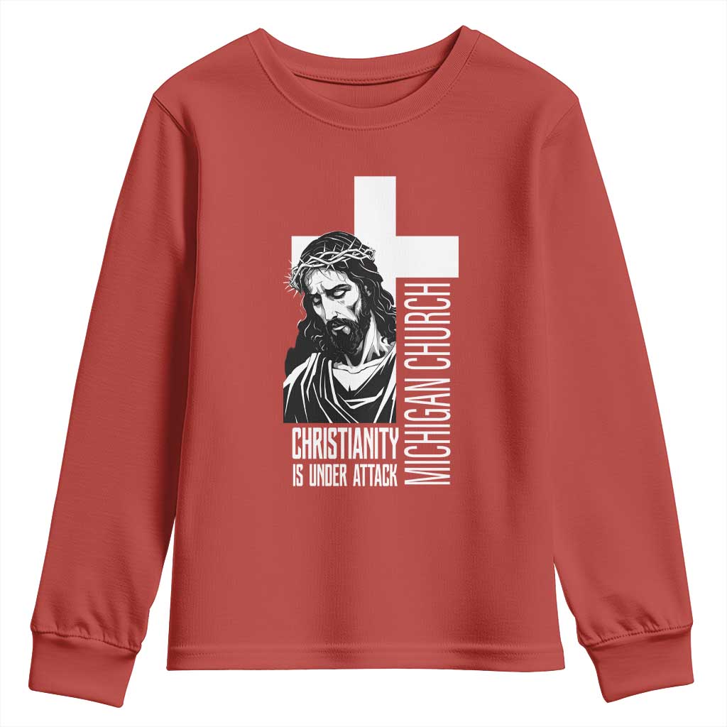 Christianity Is Under Attack Youth Sweatshirt Jesus Stand for Faith Michigan Church - Wonder Print Shop