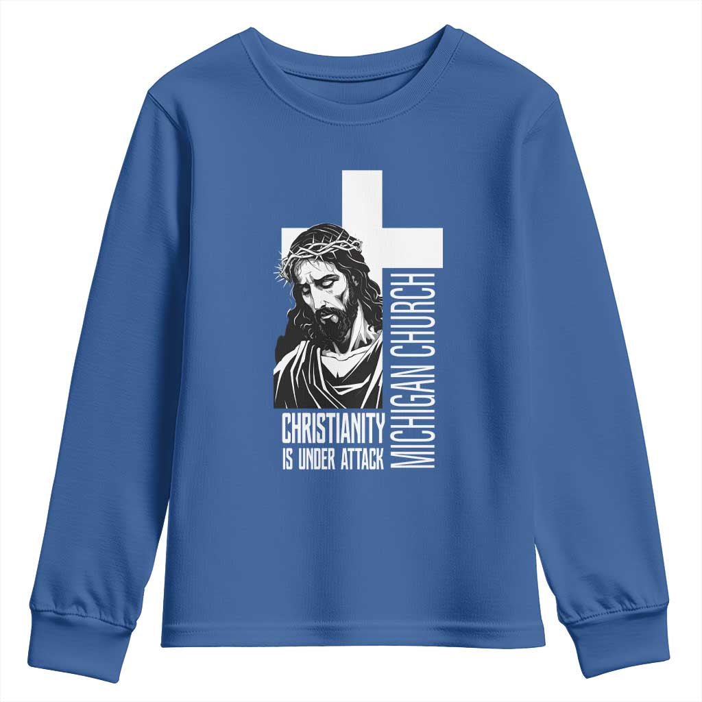 Christianity Is Under Attack Youth Sweatshirt Jesus Stand for Faith Michigan Church - Wonder Print Shop