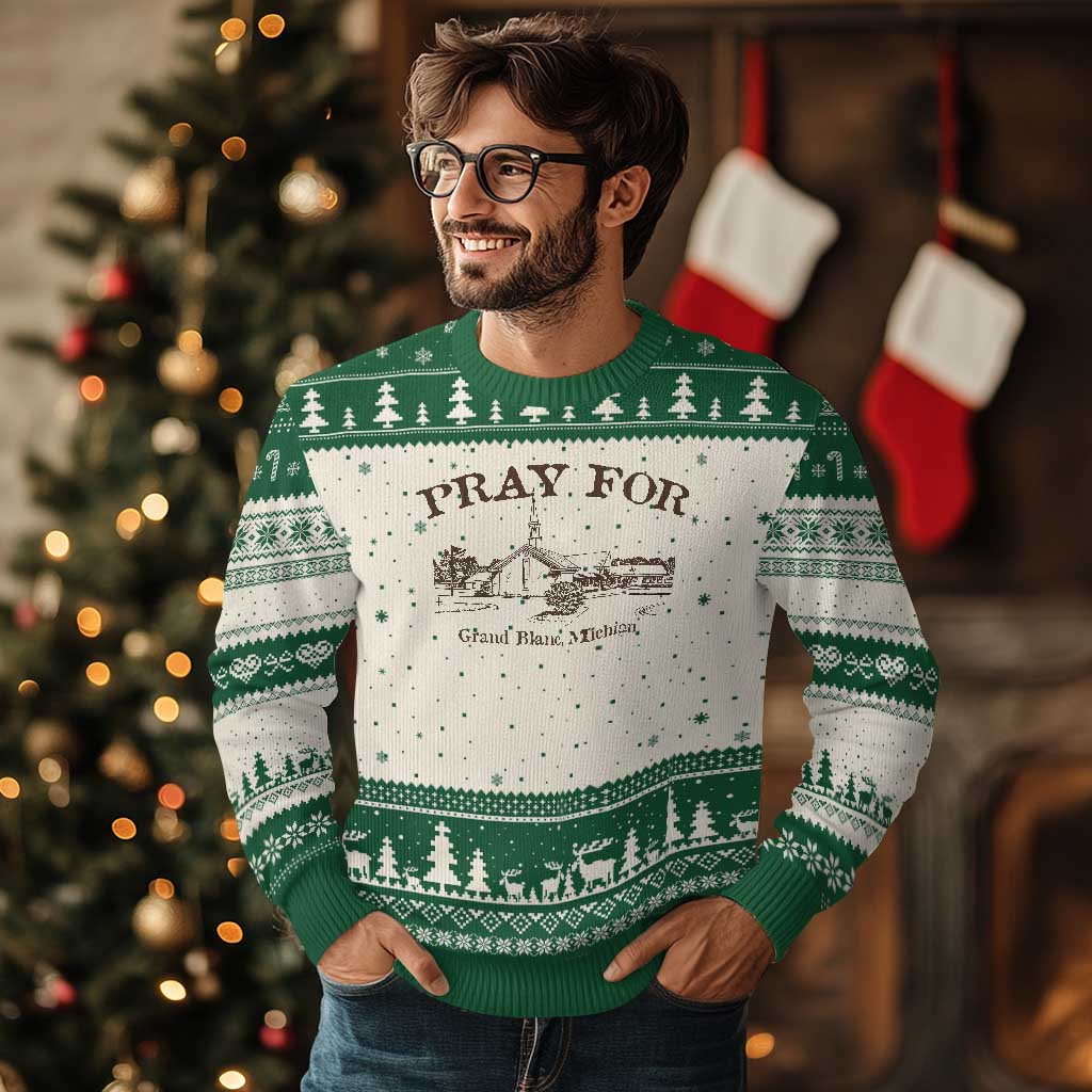 Pray for Grand Blanc Michigan Ugly Christmas Sweater Vintage Church Faith Support - Wonder Print Shop