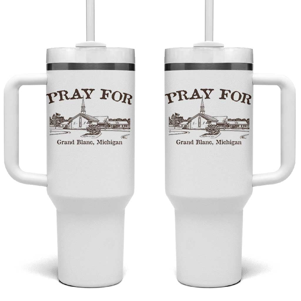 Pray for Grand Blanc Michigan Tumbler With Handle Vintage Church Faith Support - Wonder Print Shop