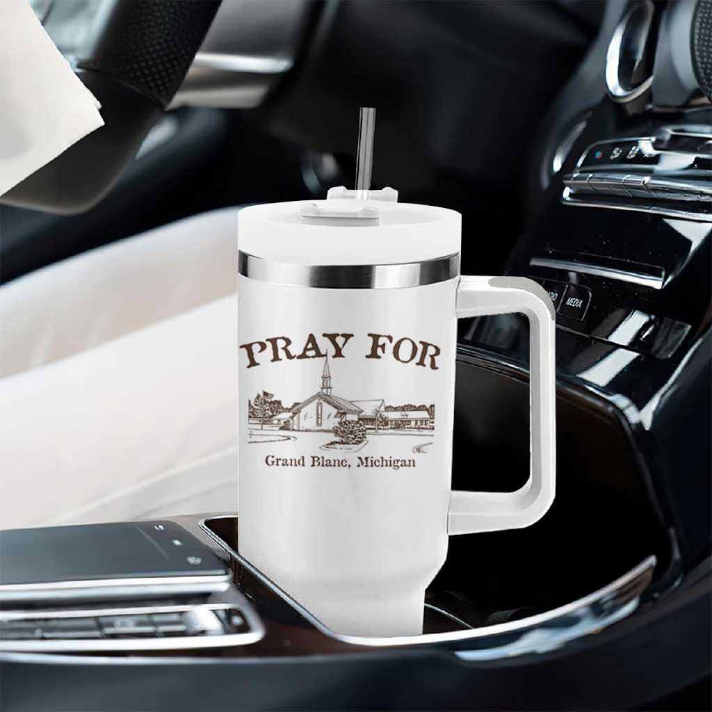 Pray for Grand Blanc Michigan Tumbler With Handle Vintage Church Faith Support - Wonder Print Shop