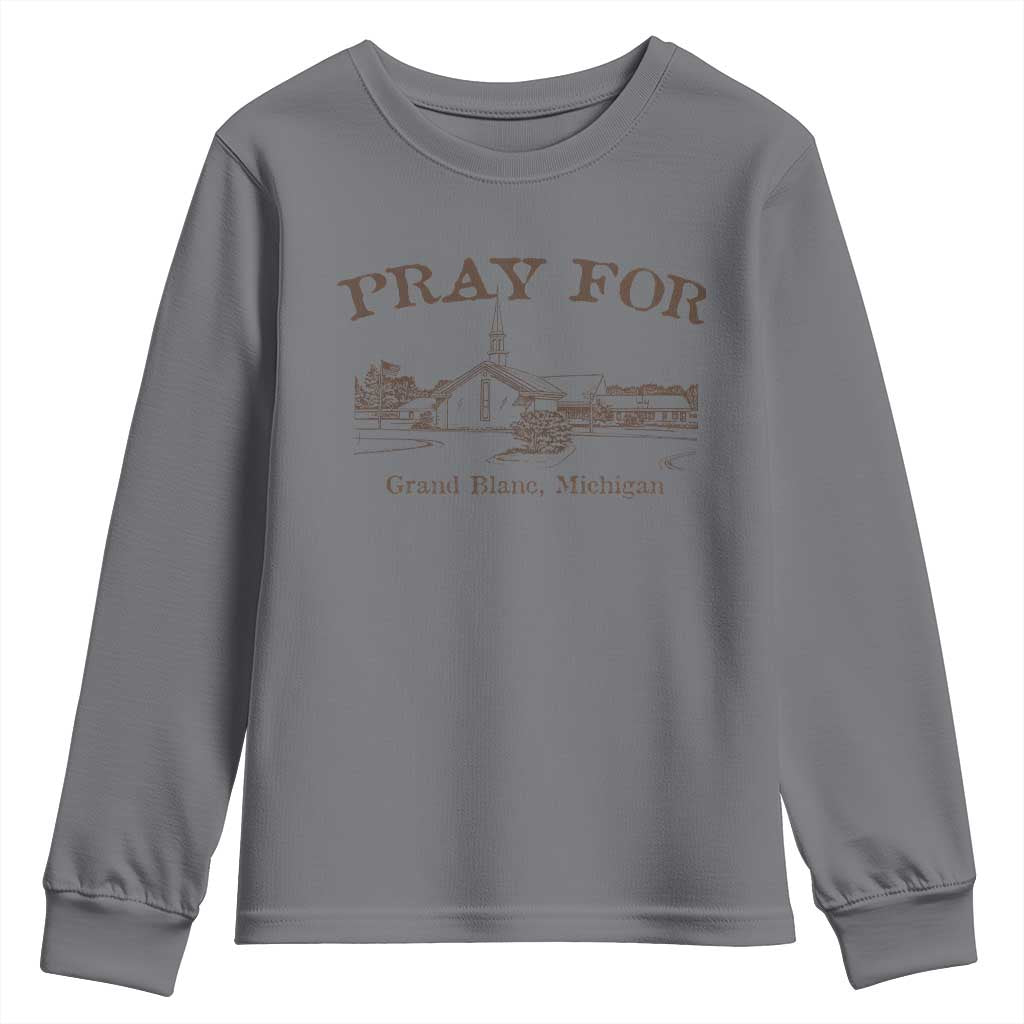Pray for Grand Blanc Michigan Youth Sweatshirt Vintage Church Faith Support - Wonder Print Shop