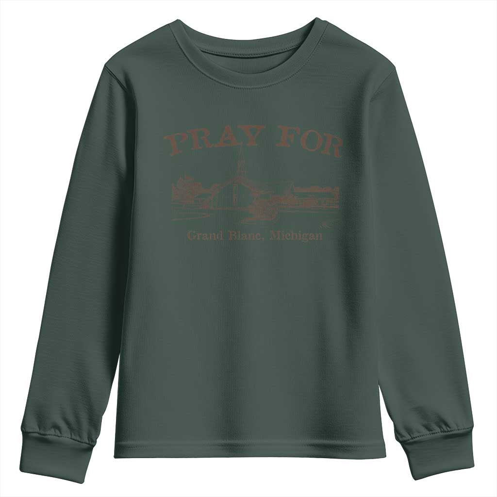 Pray for Grand Blanc Michigan Youth Sweatshirt Vintage Church Faith Support - Wonder Print Shop