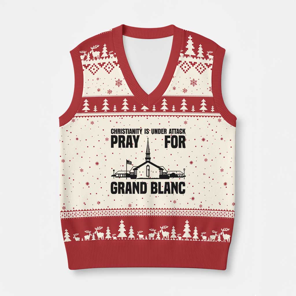 Christianity Is Under Attack V-Neck Knit Sweater Vest Pray for Grand Blanc Church Michigan Faith Support - Wonder Print Shop