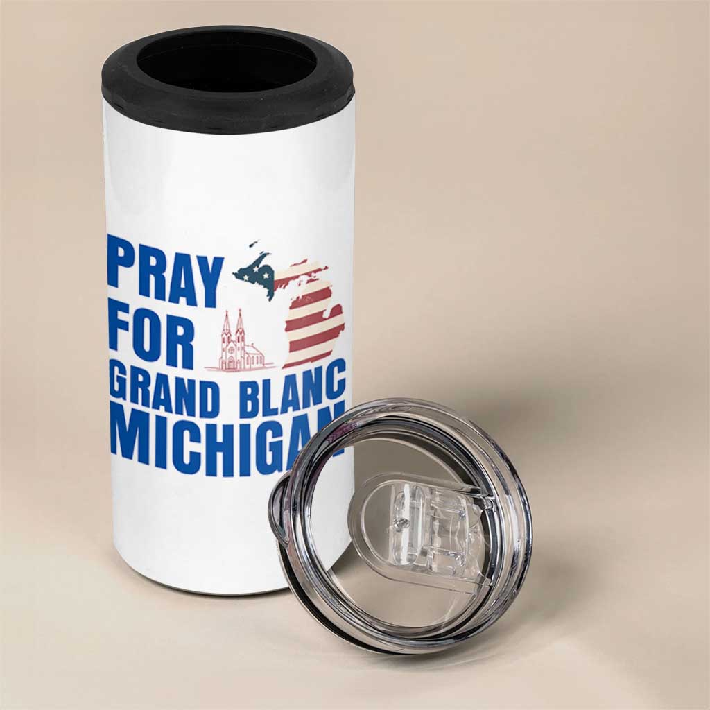 Pray for Grand Blanc Michigan 4 in 1 Can Cooler Tumbler American Flag Christian Support - Wonder Print Shop