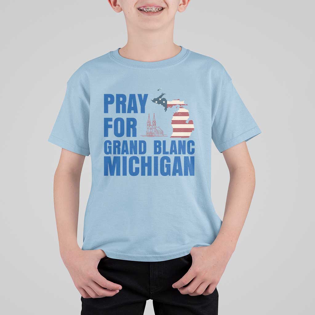 Pray for Grand Blanc Michigan T Shirt For Kid American Flag Christian Support - Wonder Print Shop